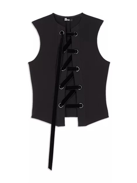 The Kooples Sleeveless Velvet Lace-Up Black Vest